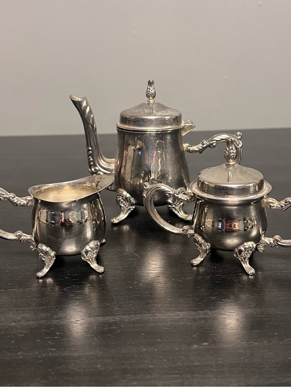VTG Godinger Silver Art Co Mini Silver Plated Tea Set Teapot Creamer Sugar